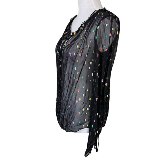 Diane Von Furstenburg DVF Lilian Metallic Dot Long Sleeve Sheer Blouse - Picture 5 of 12